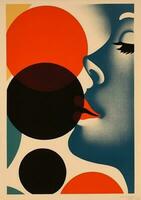 eye retro design abstract illustration red art circle vintage poster. Generative AI. photo