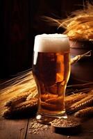 pint beverage beer alcohol gold foam lager glass drink pub. Generative AI. photo