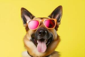 smile dog animal beautiful cute background pet sunglasses isolated portrait funny. Generative AI. photo