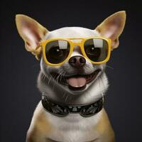 perro retrato chihuahua amarillo lentes mascota animal contento antecedentes perrito lindo. generativo ai. foto