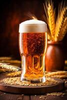 pub beer drink lager glass gold pint beverage foam alcohol. Generative AI. photo