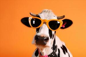 animal face sunglasses cow head portrait character cute funny colourful. Generative AI. photo