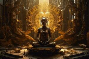 chakra silhouette peace meditation energy aura pose yoga spiritual zen. Generative AI. photo