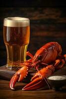 background seafood crab food glass red claw crawfish snack beer crayfish. Generative AI. photo