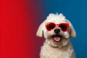 dog smile animal cute background isolated sunglasses funny canine portrait pet. Generative AI. photo