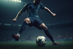 stadium sport goal game kick soccer foot ball football competition. Generative AI. photo