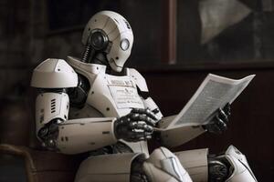 digital hand laptop robot technology artificial document office paper ai. . photo