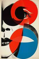 red circle art poster abstract retro design vintage illustration eye. Generative AI. photo
