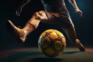 soccer sport ball foot competition goal kick stadium game football. Generative AI. photo
