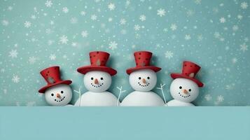 christmas winter season celebration snow snowfall merry background year white new snowman. Generative AI. photo