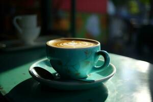 drink cup beverage table food breakfast caffeine mug cafe espresso. Generative AI. photo
