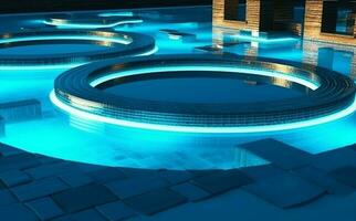 pool luxury relaxation home large palm blue water summer swimming. Generative AI. photo