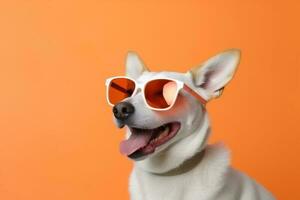 dog isolated sunglasses funny portrait smile background animal pet stylish cute. Generative AI. photo