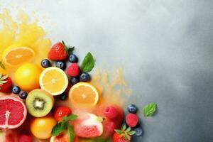 fruit juice orange background food diet apple grape ice smoke hookah. Generative AI. photo