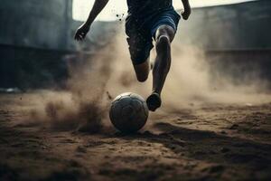 football ball kick soccer sport foot game competition stadium goal. Generative AI. photo