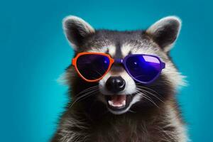 pet raccoon party club glasses background young animal fun portrait music. Generative AI. photo