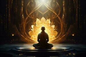 silhouette pose peace spiritual chakra aura yoga meditation zen energy. Generative AI. photo