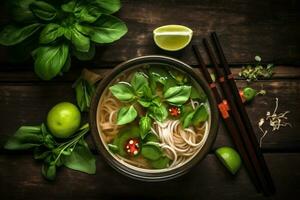 onion food noodle hot bowl asian soup japanese vegetable background meal. Generative AI. photo