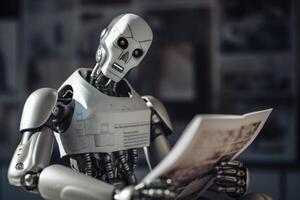technology artificial digital robot document ai office hand laptop paper. . photo