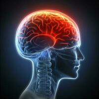 headache brain anatomy head medical medicine pain red blue x-ray. Generative AI. photo