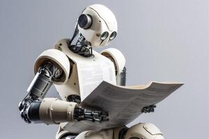 paper ai technology robot hand laptop artificial digital office document. . photo