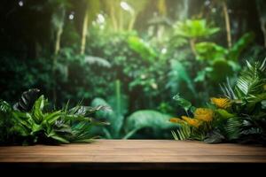 mock color green design space podium leaf platform wooden palm up. . photo