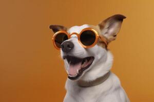 isolated dog background smile sunglasses animal trendy cute portrait pet funny. Generative AI. photo