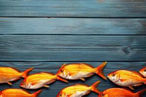 crudo sano comida Copiar antecedentes Fresco Mariscos espacio pescado cena ahumado alimento. generativo ai. foto