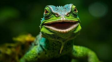 iguana scale reptile animal green glasses lizard portrait close-up wildlife. Generative AI. photo