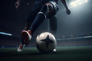 competition sport game goal ball football foot kick stadium soccer. Generative AI. photo