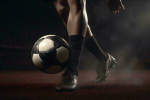 foot kick game soccer goal ball football sport competition stadium. Generative AI. photo
