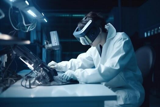 tridimensional hombre robótico persona futuro tecnología 3d lentes ingeniero innovación robot virtual. generativo ai. foto