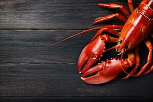 red lobster boiled crawfish claw crayfish river background cooked seafood food. Generative AI. photo