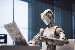 paper artificial office technology ai hand robot document laptop digital. . photo