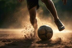foot stadium ball football goal sport kick game soccer competition. Generative AI. photo