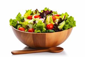 fresh salad vegetable lunch lettuce food green vegetarian healthy tomato. Generative AI. photo