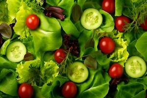 diet herb vegetable dark food background healthy vegetarian fresh salad green. Generative AI. photo