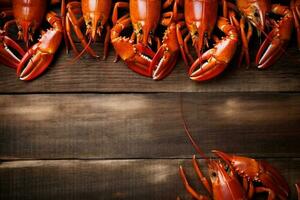 cooked crayfish seafood food red claw background lobster crawfish boiled closeup. Generative AI. photo