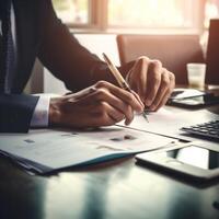 man signature contract document executive lawyer hand office businessman business group. . photo