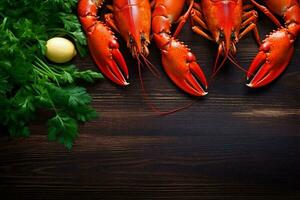 claw food boiled background crayfish lobster cooked prepared red crawfish seafood. Generative AI. photo