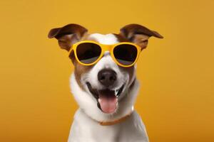 animal dog cute portrait humor pet smile background isolated funny sunglasses. Generative AI. photo