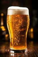 lager drink pint gold glass foam beer pub alcohol beverage. Generative AI. photo