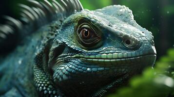 wildlife portrait nature reptile lizard close-up scale green animal iguana. Generative AI. photo