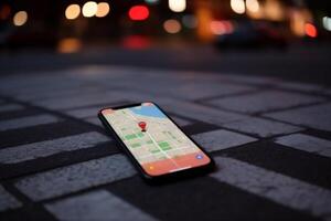 ubicación móvil viaje navegación posición mapa GPS teléfono dirección punto. generativo ai. foto