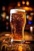 beer drink gold lager pint glass pub alcohol foam beverage. Generative AI. photo