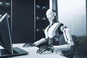 digital document office paper hand ai technology robot artificial laptop. . photo