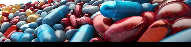medicine background pharmacy capsule health drug clinic pill vitamin medical tablet. Generative AI. photo