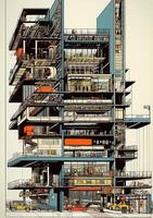 high-rise business tower downtown architecture skyscraper design sketch urban building. . photo