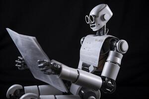 robot artificial technology document digital paper hand office ai laptop. . photo