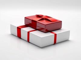 gift red box package christmas isolated present surprise ribbon white. Generative AI. photo